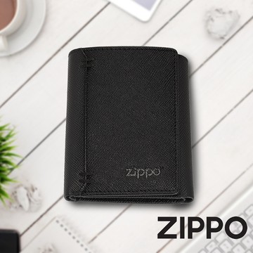 [隔日到貨] ZIPPO 原廠商品 黑色十字壓紋三折皮夾 鈕扣款 2007075