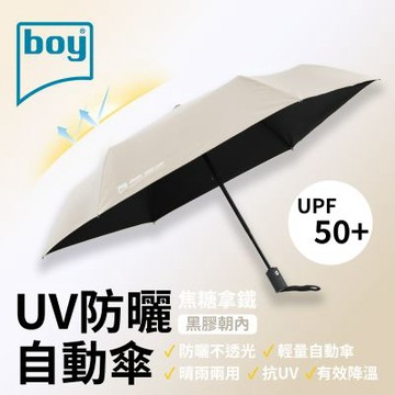 【德國boy】三折黑膠防曬自動傘_焦糖拿鐵