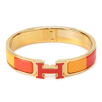 HERMES 經典款Clic H LOGO琺瑯窄版手環-彩虹橘/金色