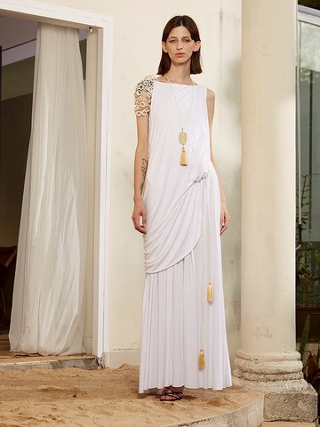 RIMLESS無邊 原創設計針織結構一字領寬松連衣裙長款高腰松緊腰