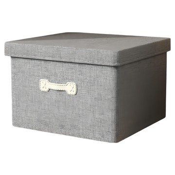 小麥購物 棉麻掀蓋式收納箱 大  灰色  40 x 30 x 25cm  1個