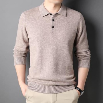 秋冬季翻領羊毛衫男士純羊毛針織Polo衫商務休閑純色打底衫毛衣