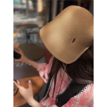 細紙草輕便遮陽水桶帽戶外出游時尚可折疊復古穿搭草帽子女夏季潮