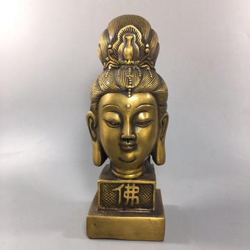 新品仿古黃銅觀音佛頭印章擺件家居裝飾工藝禮品古玩銅器收藏