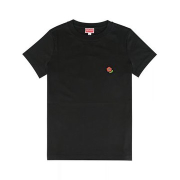 KENZO Pop 字母刺繡LOGO海棠花布標貼棉質短袖T恤(女款/黑)