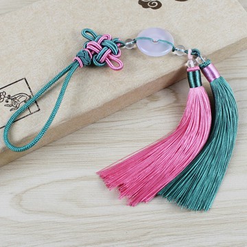 中國結抗皺滌綸順暢雙色流蘇瑪瑙平安扣車掛包掛件中國風風工藝吊