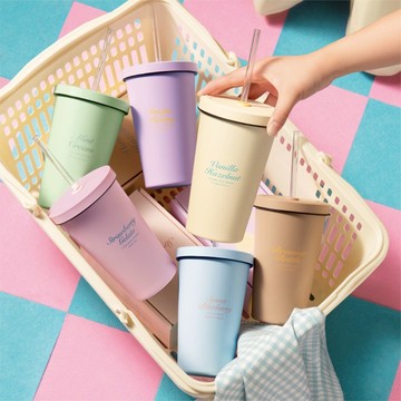 冰淇淋系列陶瓷易潔層吸管杯550ml 布朗尼脆片(可可棕)