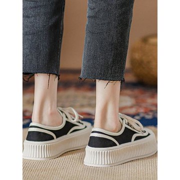 小白鞋女厚底增高帆布鞋春秋新款港風ins潮休閑ulzzang百搭板鞋子