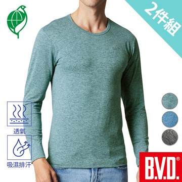 BVD 再生彩紋輕暖絨圓領長袖衫-2件組