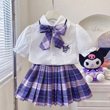 【臺灣-出貨】女童夏季短袖套裝新款兒童庫洛米公主裙子jk制服百褶裙洋氣兩件套