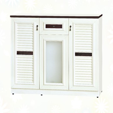 文創集 南亞塑鋼 馬尼拉多彩4尺三開門單抽百葉鞋櫃(六色可選)-120.7x37x107cm免組