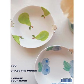 田園手繪立體卡通餐盤網紅高顏值湯盤可愛啞光水果盤ins博主日式