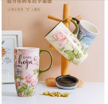 愛屋格林陶瓷馬克杯女帶蓋大容量高顏值設計感辦公室家用水杯杯子 99購物節