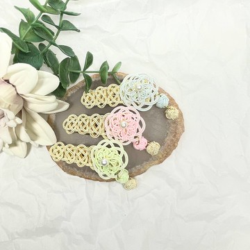 [日本傳統] mizuhiki 花卉圖案髮夾連接邊緣的 Mizuhiki