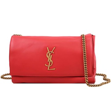 YSL 553804 KATE 雙面小羊皮麂皮兩用翻蓋肩背/斜背鏈包.紅