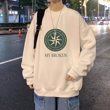 oversize圓領衛衣男 春秋冬季 新款 潮流 個性印花 大學T 學生 寬鬆 大碼 打底上衣（YW2072）【壹號站】