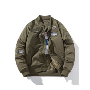 美式復古工裝潮牌飛行員夾克男女情侶魔術貼棒球服外套加厚棉衣服