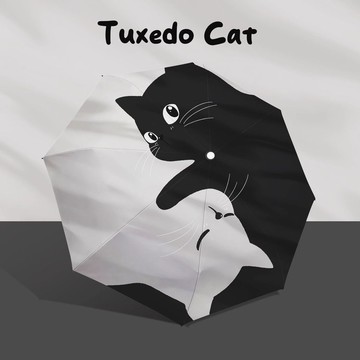 🔥臺灣出貨🔥簡約黑白貓咪雨傘三折八骨折疊自動傘防遮陽傘夏季必備 防曬雨傘 便攜口袋雨傘