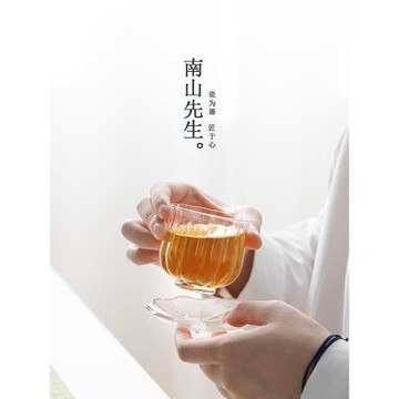 南山先生蓮花玻璃主人杯家用功夫茶杯個人專用茶盞杯墊高端品茗杯