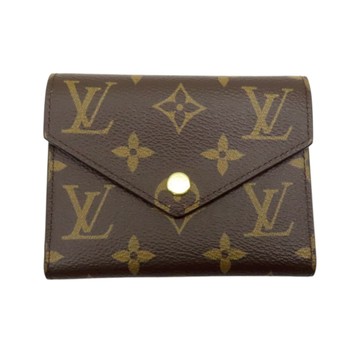 【二手名牌BRAND OFF】LOUIS VUITTON 路易威登  棕色 原花 PVC塗層帆布 Victorine 三折 短夾 M41938