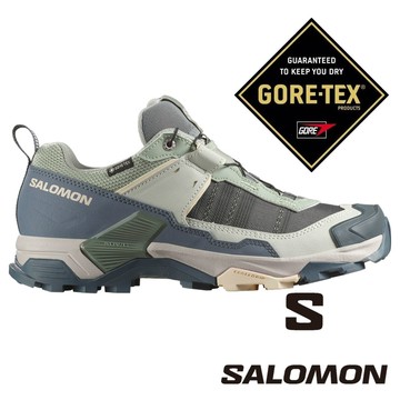 【SALOMON 法國】女X ULTRA 5 GT低筒登山鞋『海草綠/亂灰/桃粉』477263 戶外 露營 登山 健行 休閒 時尚 旅遊 低筒 登山鞋