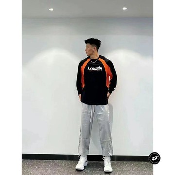 LUSRZBB拼色插肩長袖[熾熱之心]微彈速幹運動長袖t恤投籃訓練服男男生運動薄款春秋長袖 男生透氣運動長袖上衣 男生春