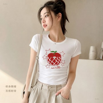【台灣出貨】 小個子修身辣妹T恤 獨家自訂款 韓系ins印花 輕熟女百搭 厚實耐穿 約會顯瘦不挑膚TKG