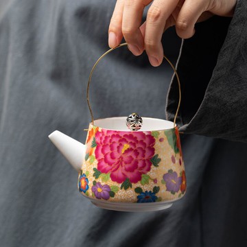 琺瑯彩提梁壺老式家用花茶壺涼水壺客廳辦公室茶具套裝泡茶壺喝茶