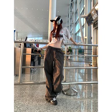 (免運)ZRZV美式工裝降落傘褲女棉質寬松復古抽繩打褶束腳慵懶中性休閑褲