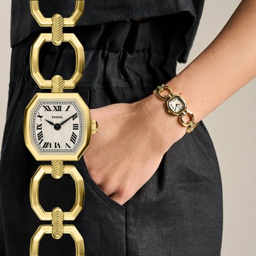 FOSSIL Harlow Mini 復古八角雙針手鍊女錶-金色/20mm ES5483