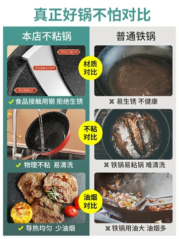 麥飯石不粘鍋炒鍋家用電磁爐專用煎炒菜鍋平底鍋煤氣燃氣灶不銹鋼