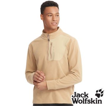 【Jack wolfskin 飛狼】男 半門襟長袖刷毛保暖衣 T恤『棕駝』