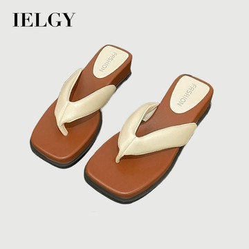 IELGY 2026 女款夏季鞋款棕白色厚底人字拖涼鞋