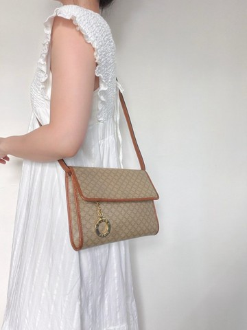 中古正品Celine 經典老花翻蓋金圈吊飾兩用包 斜背包 腋下包 古著