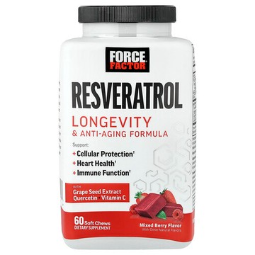 Force Factor, 白藜蘆醇，長壽逆齡配方，什錦漿果味，60 片軟咀嚼片