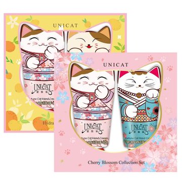 UNICAT 情人節禮盒 花漾+橙心橙意(粉+橘) 招財貓護手霜2入禮盒(2入/40ml) 共2盒 新年禮盒 情人節禮物