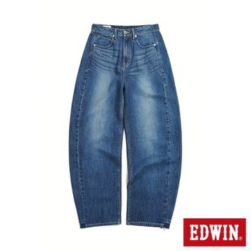 EDWIN 女裝 剪裁丹寧鐘型褲-酵洗藍