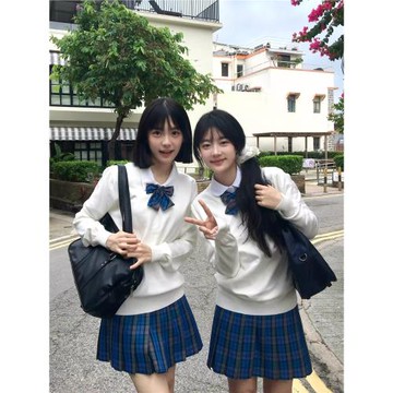 JK制服白色毛衣套裝秋日系學院風純色V領套頭長袖針織衫女校供感