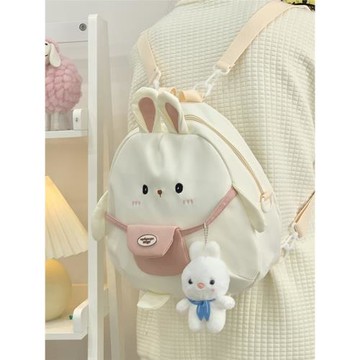 日系ins可愛兔子雙肩包女大容量卡通搞怪帆布斜挎包軟妹學生書包