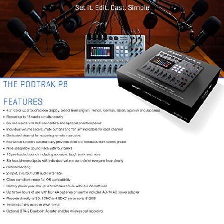 Zoom PodTrak P8 Multitrack Podcast Recorder   4X Zoom ZDM-1 Podcast Mic   4X Headphones   4X Windscreens   4X Tabletop Stands   64GB Memory Card   4X