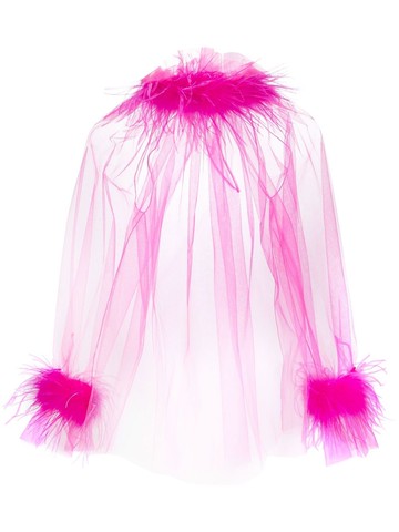 STYLAND - feather-embellished sheer tulle top - women - Ostrich Feather/Recycled Polyamide - M - Pink