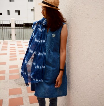 藍染圍巾-浪花/點點