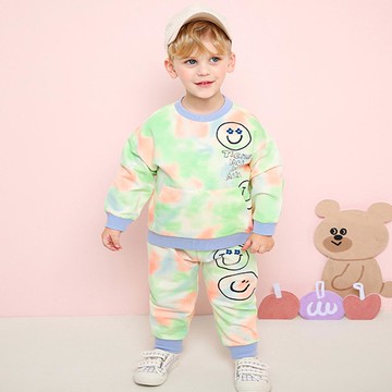 韓國 milk mile - 圓形笑臉暈染設計長袖套裝-藍紫