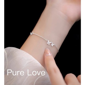 Pure Love樂芙 / 正韓 銀飾【S925純銀】B0682簡約通體純銀手鍊鋯石蝴蝶纖細手鏈 / 銀