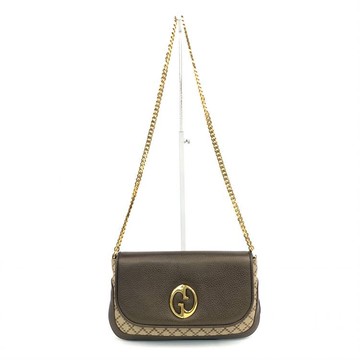 gucci棕色拼接皮革鍊條包