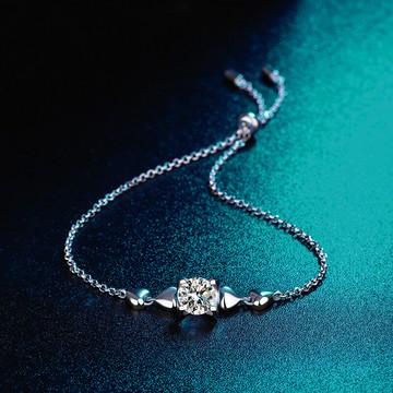 純銀鍍18K白金牛頭愛心莫桑石手鏈女高級感百搭莫桑鉆飾品直播