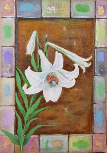 油畫「trumpet lily」