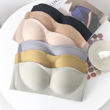 (免運)無肩帶隱形文胸無鋼圈光面無痕防滑抹胸大胸顯小胸聚攏膚色內衣夏