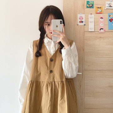 背帶裙日系連衣裙女裝春秋早秋季可愛學院風減齡氣質中長款兩件套