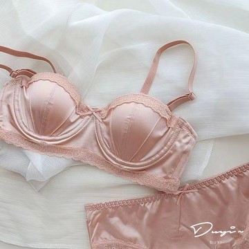 DUYI~夢詩小精致輕奢性感綢緞內衣少女軟鋼圈半杯小胸聚攏上托薄杯文胸套裝